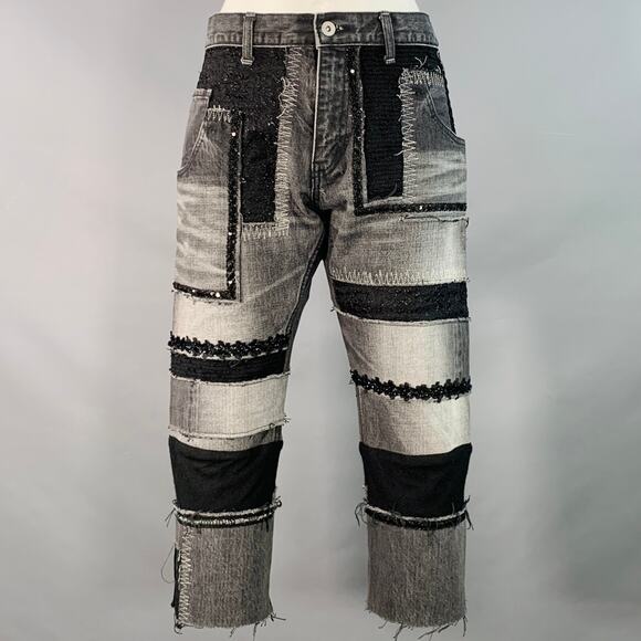 JUNYA WATANABE Size M Black Grey Selvedge Denim Patchwork Distressed Jeans - Picture 1 of 6